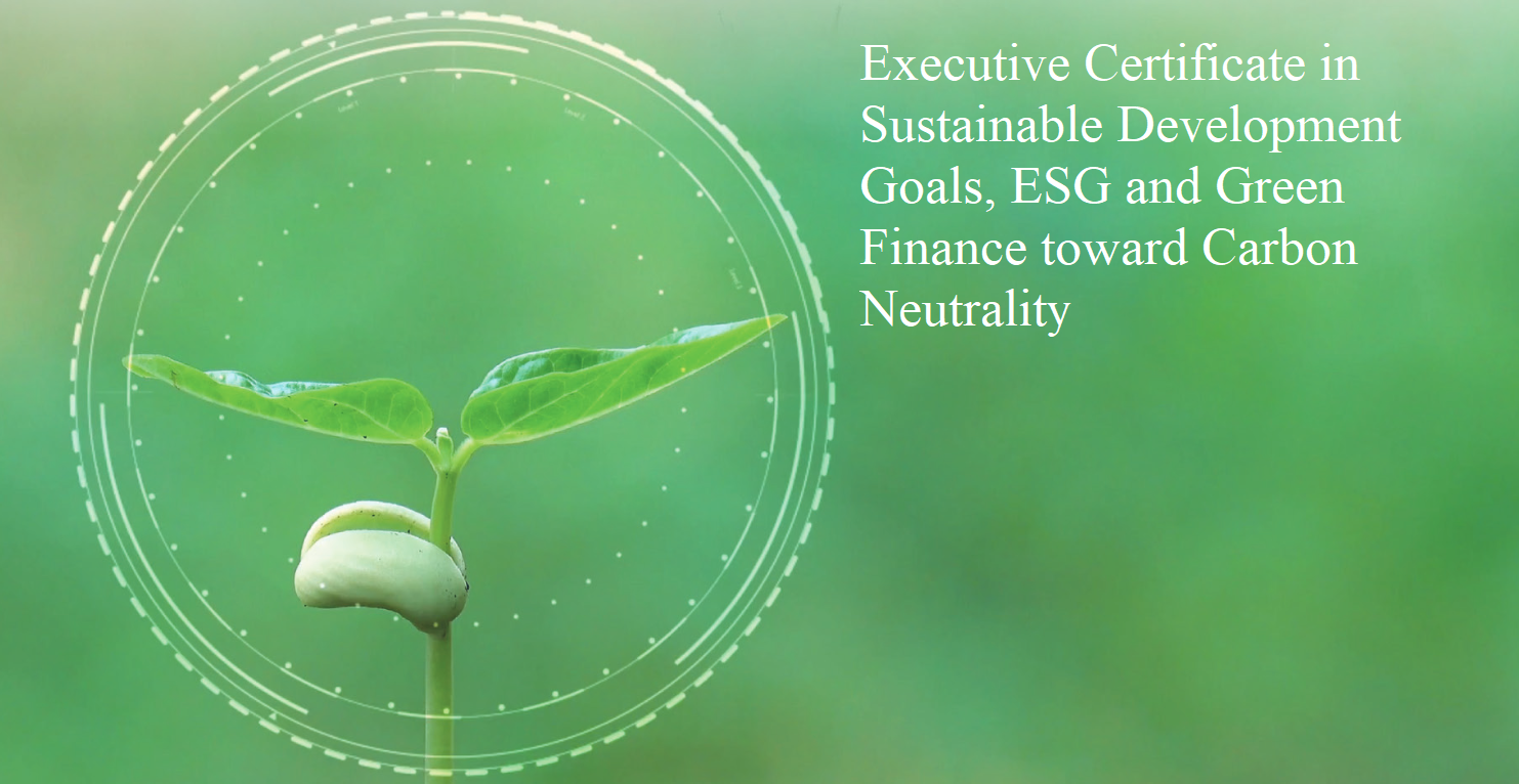<h2>Executive Certificate in Sustainable Development Goals, ESG and Green Finance toward Carbon Neutrality </h2><p>Conducted by experts from both the academia and industry, this course is one of the most comprehensive UNSDGs and Green Finance courses in Hong Kong.</p><a href='https://esgtraining.org/certification/executive-certificate-in-sustainable-development-goals-esg-and-green-finance-toward-carbon-neutrality/' class='btn'>Read more</a>